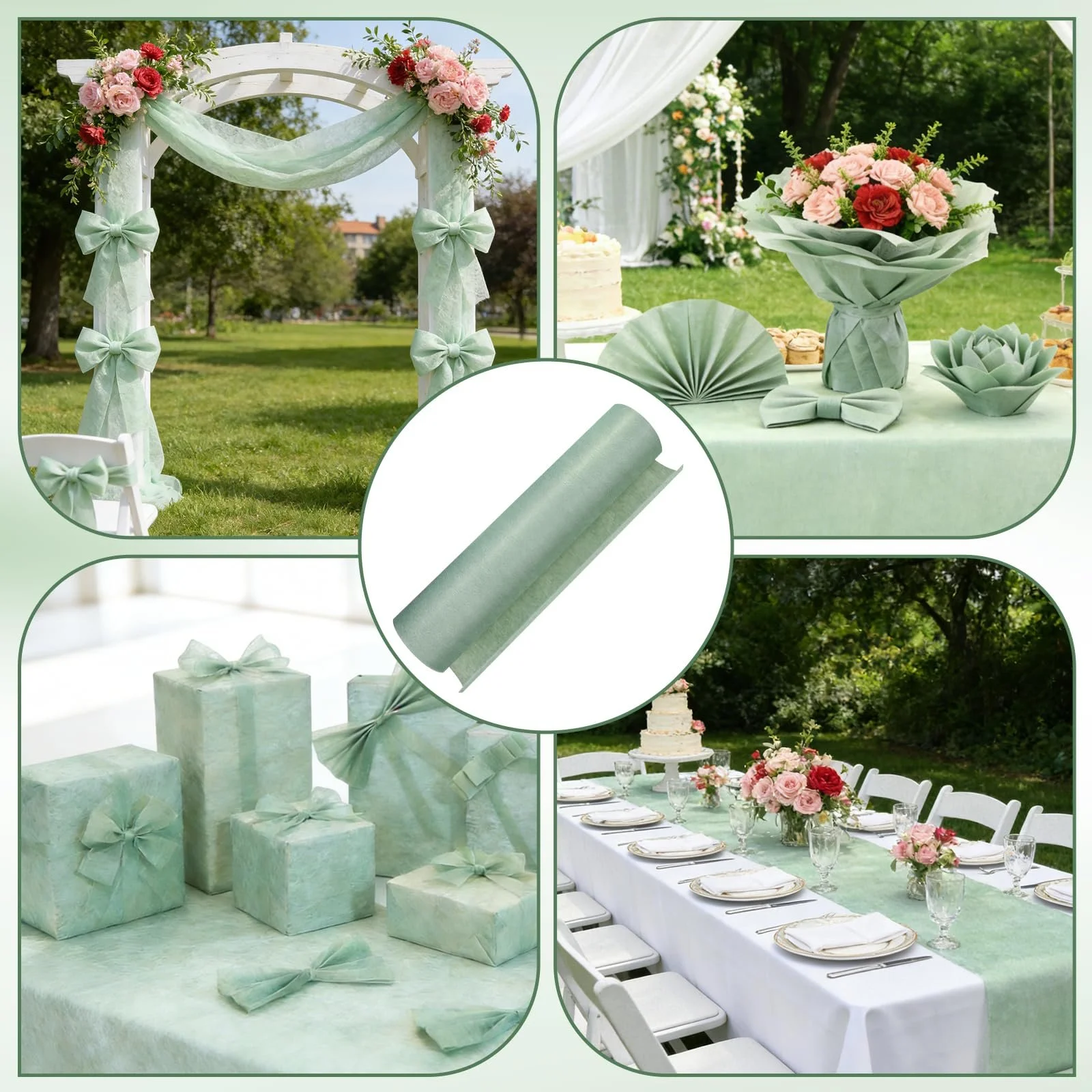Ранер для столу Non-Woven Eucalyptus Green 30 cm x 25 m Sage Green, фото №5
