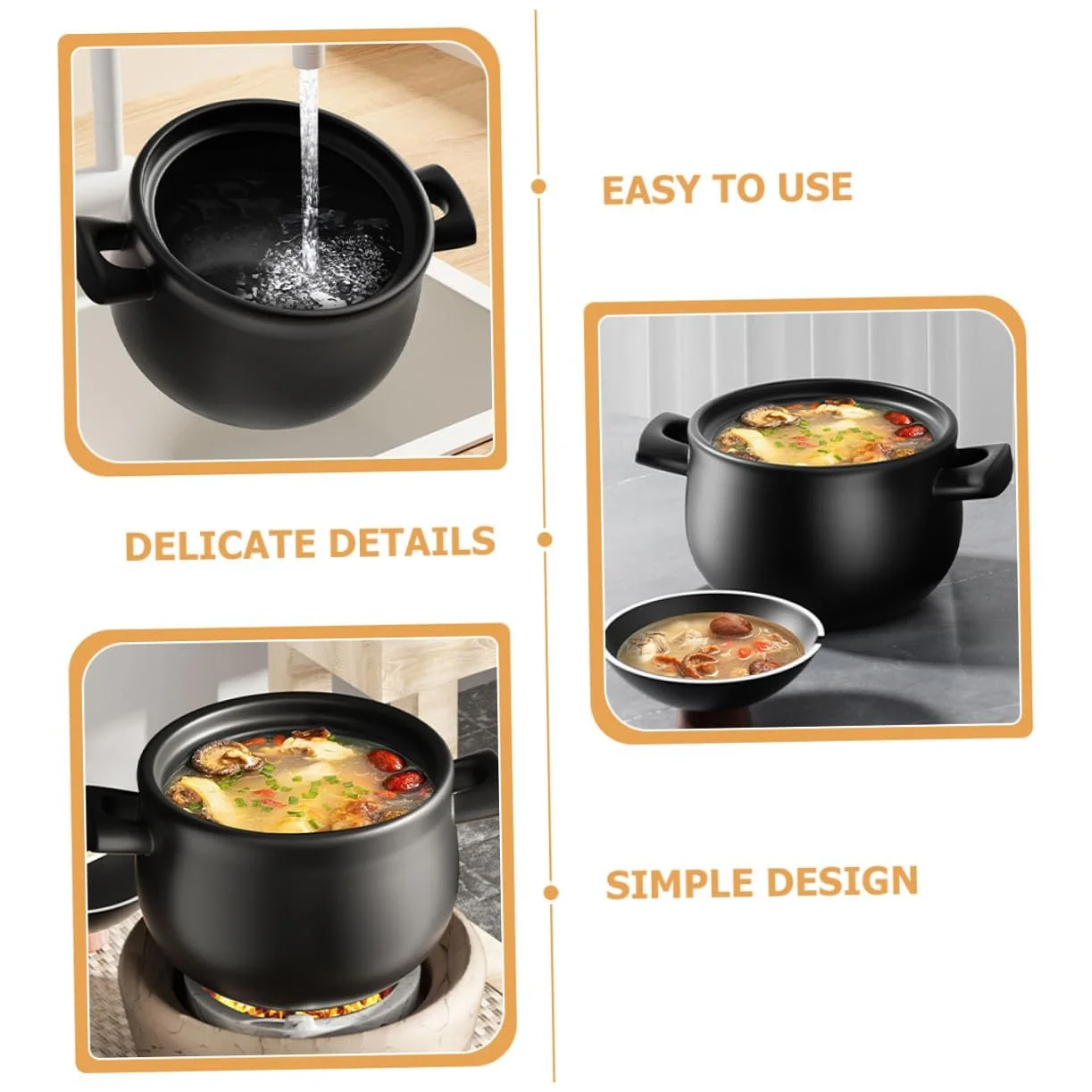 Кастрюля Ceramic Cooking Pot 1.8 л керамическая с крышкой, фото №3