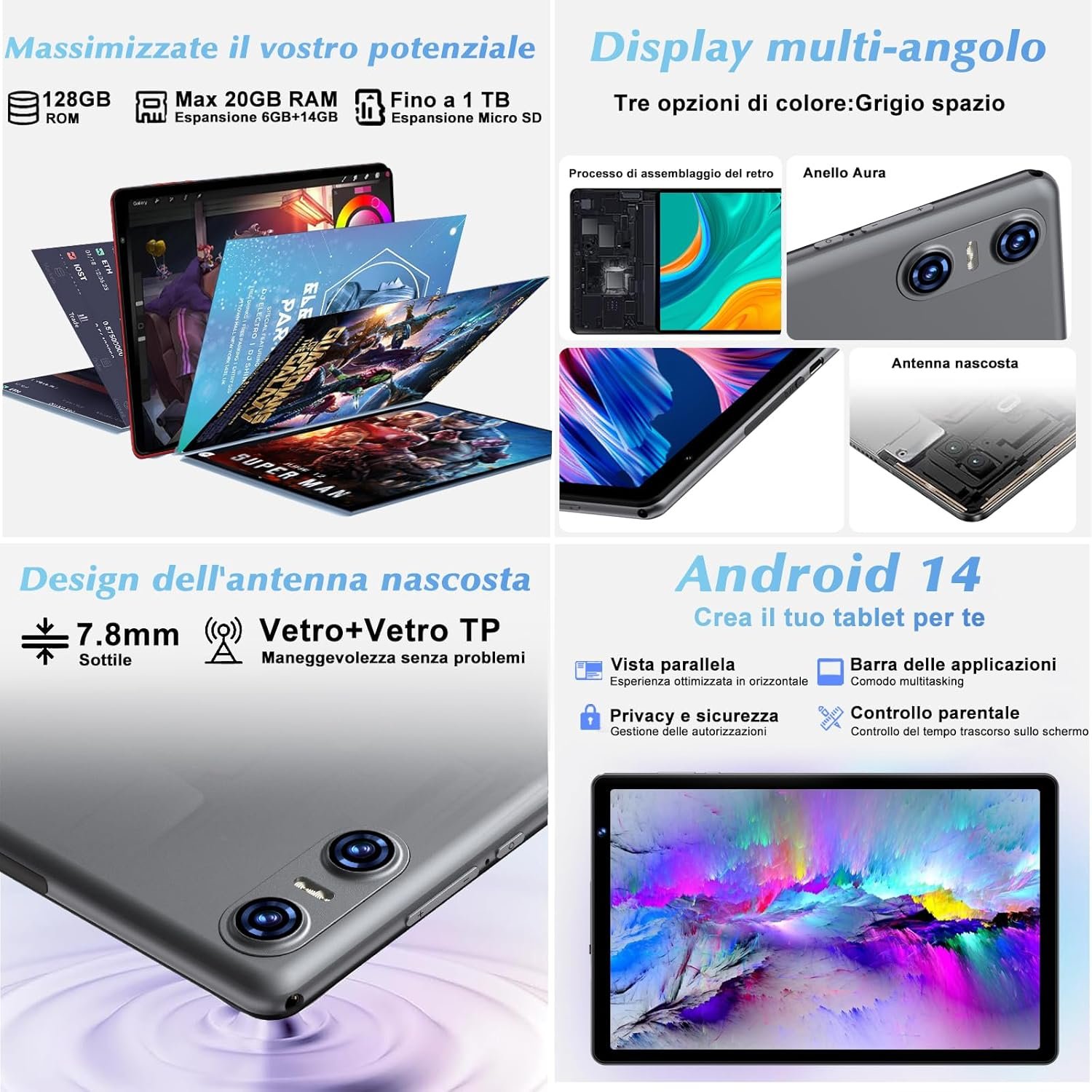 Планшет 10.1" SKYEGG K13 6+14/128Gb 8 ядер Android 14 6000 mAh Серый, фото №4