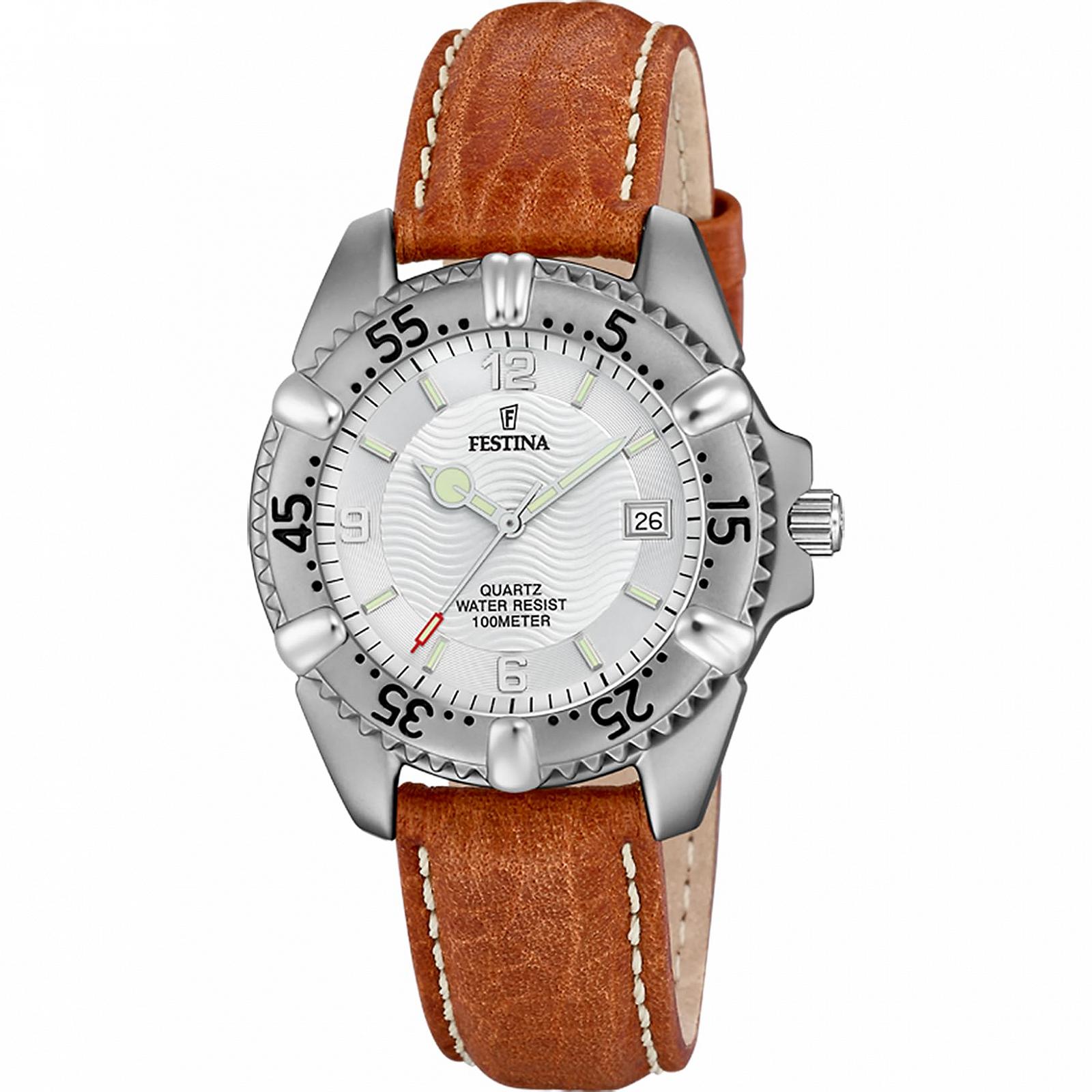 Мужские Festina F8888/O 316L Нержавеющая сталь серебряный Кожаный ремешок серый, фото №1