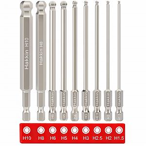 Набір Hakkin 9 штук 100 мм гвинтова викрутка 1/4 дюйма шестигранний хвостовик кульковий шестигранний біта S2 легована сталь 1.5/2/2.5/3/4/5/6/8/10 мм шестикутний магнітний набір біт електроінструменти - Фото 1