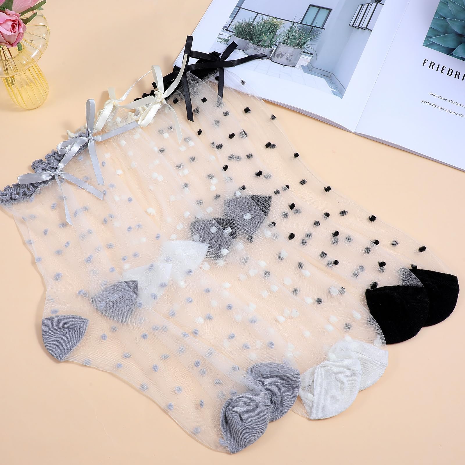 Носки Прозрачные с Бантом, 3 пары, фото №6