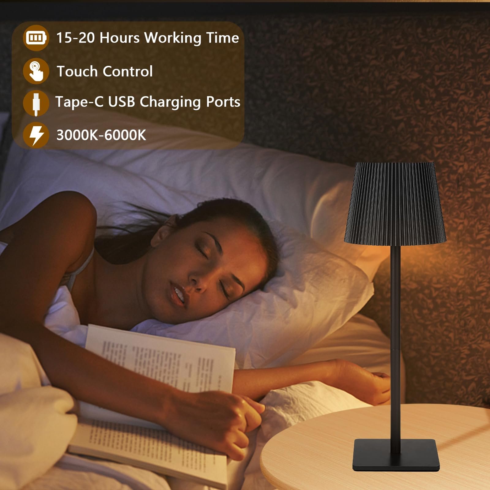 Настільна лампа Mkitnvy LED Battery Wireless Touch Control IP54 Black, фото №4