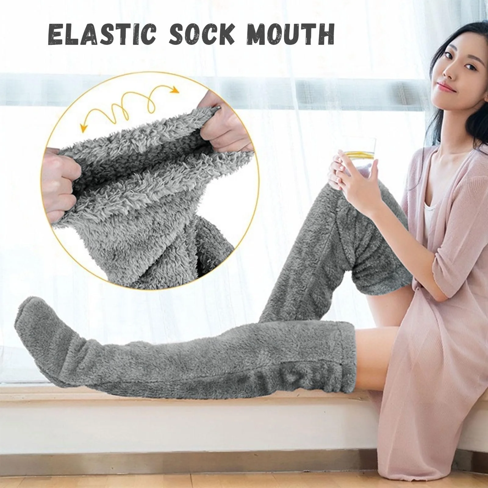 Плюшеві панчохи вище коліна, Пухнасті, Жіночі, фото №5