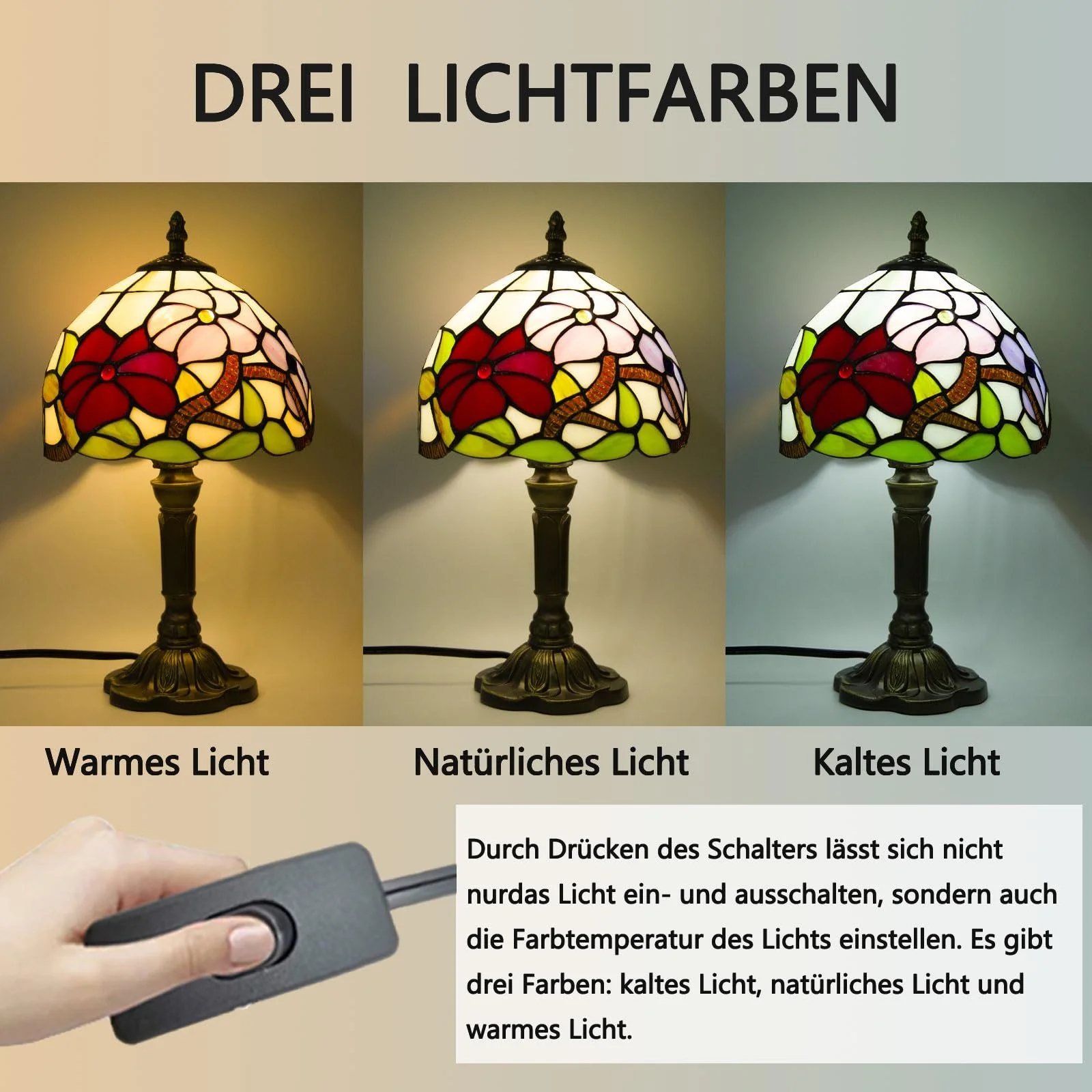 Настільна лампа Tiffany Three Flowers 8 дюймів ретро вітражне скло, фото №3