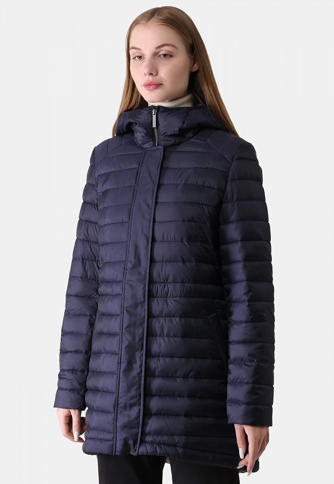 Женское Синее стеганое пальто с капюшоном, фото №3 Женское Синее стеганое пальто с капюшоном, фото №3