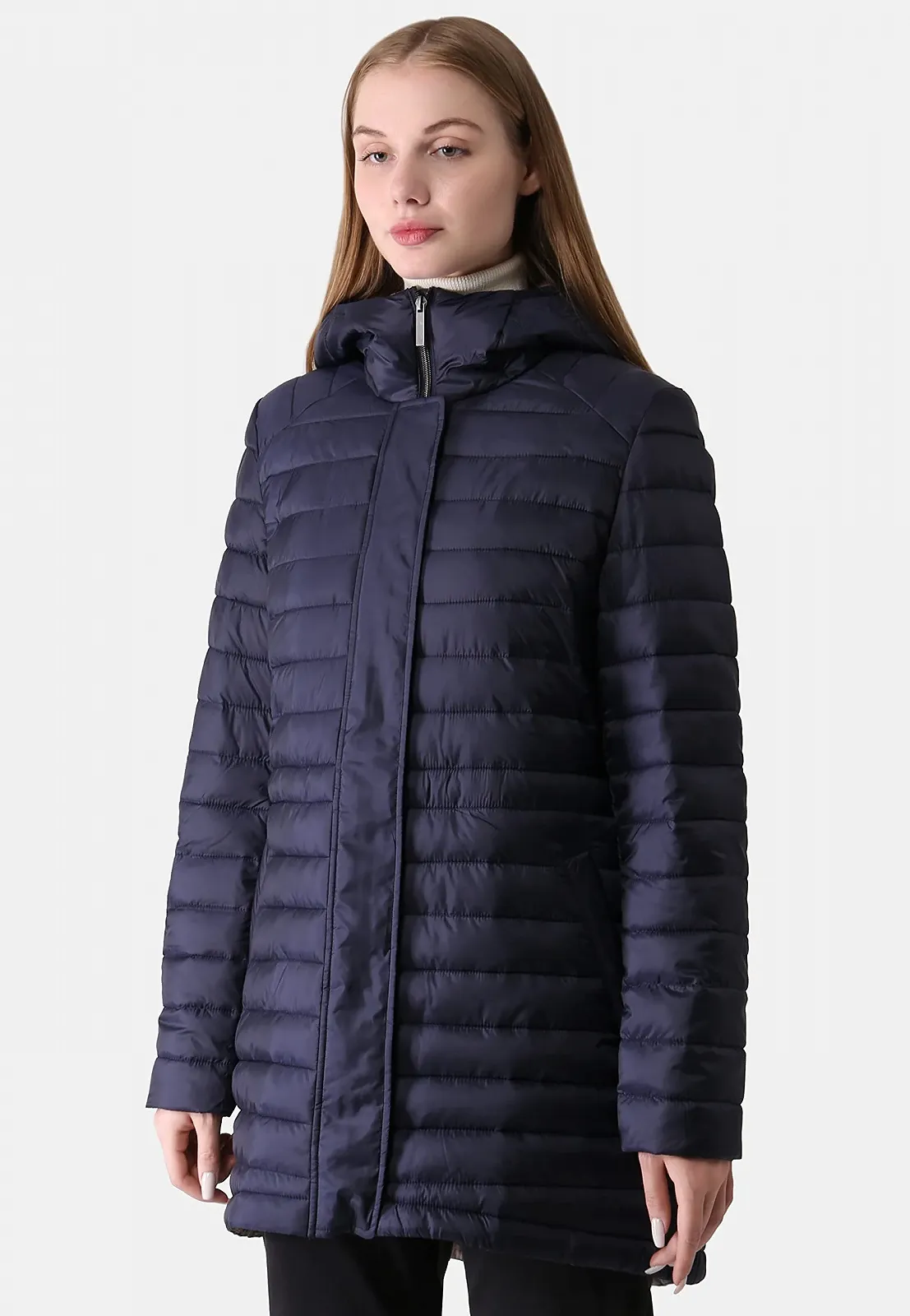 Жіноче Синє стьобане пальто з капюшоном, фото №3 Жіноче Синє стьобане пальто з капюшоном, фото №3