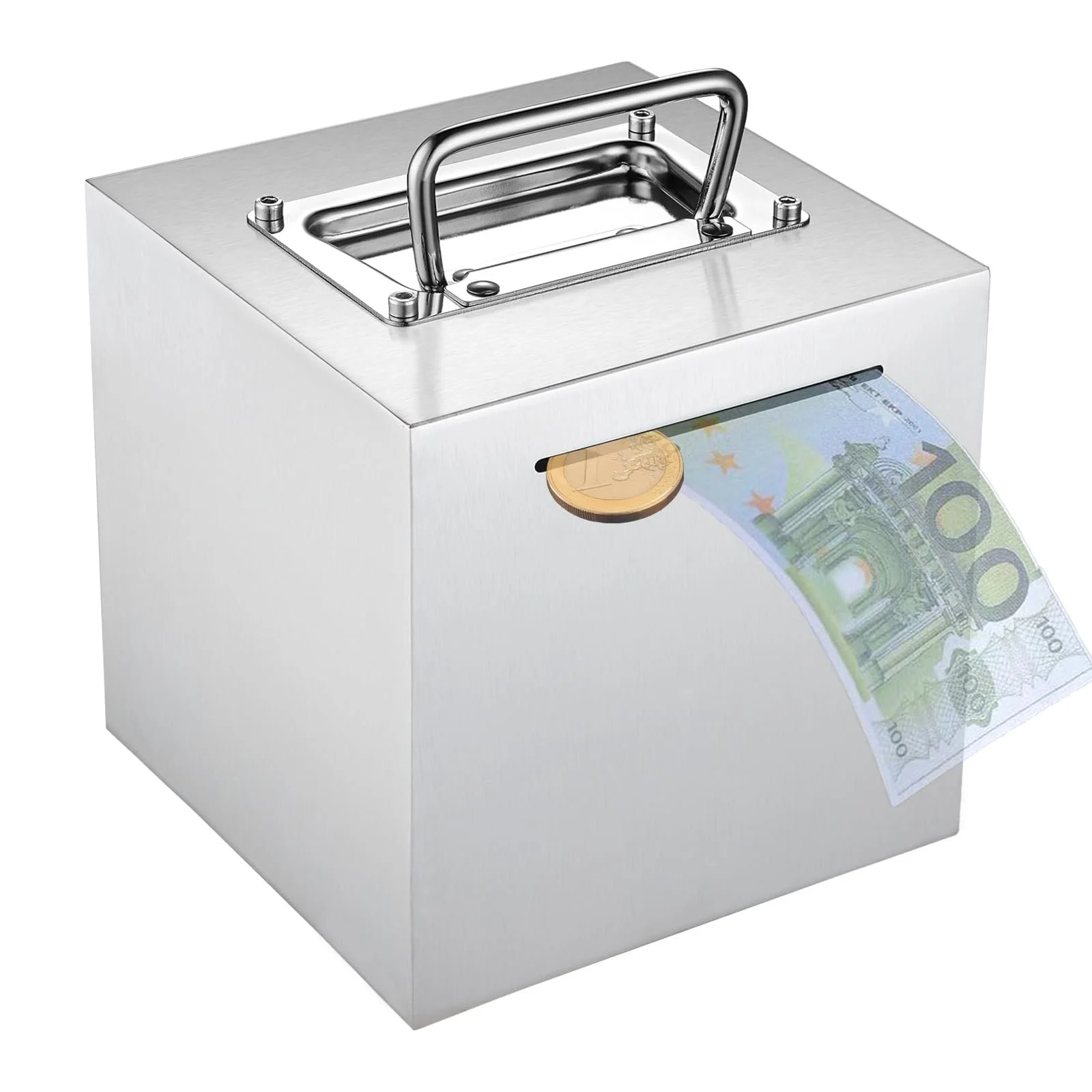 Скарбничка-сейф Велика з нержавіючої сталі з ручкою, фото №1