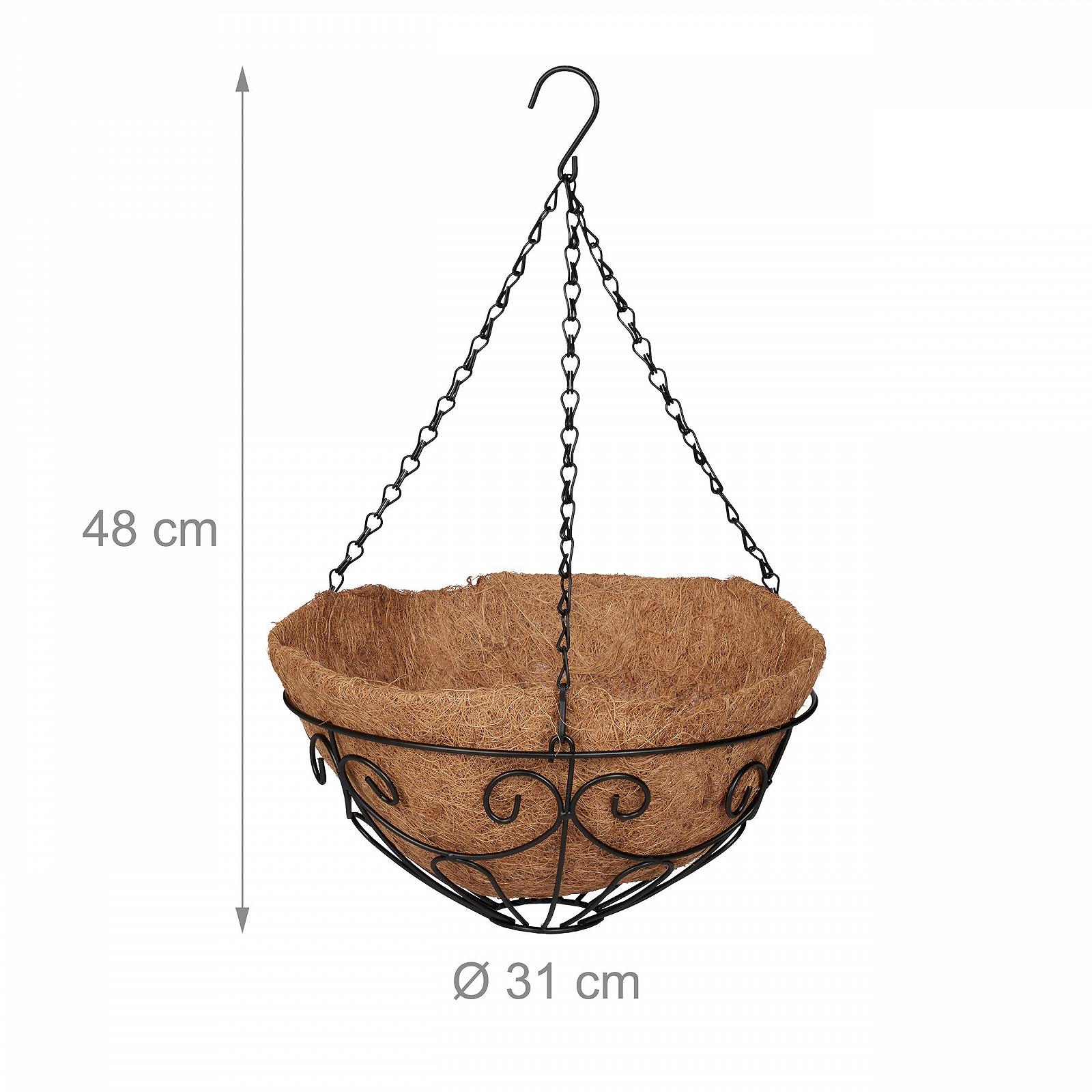 Підвісні кошики Relaxdays 3 шт. Металеві з кокосовою вкладкою 48х31 см Коричневий/Чорний, фото №4