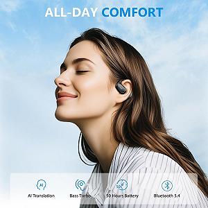 Переводчик наушников AI, Голосовой 3-в-1, 135 языков, 4 режима перевода, Реальное время, 50 часов работы, Bluetooth 5.4, Черный synthetic.ua - Фото 1