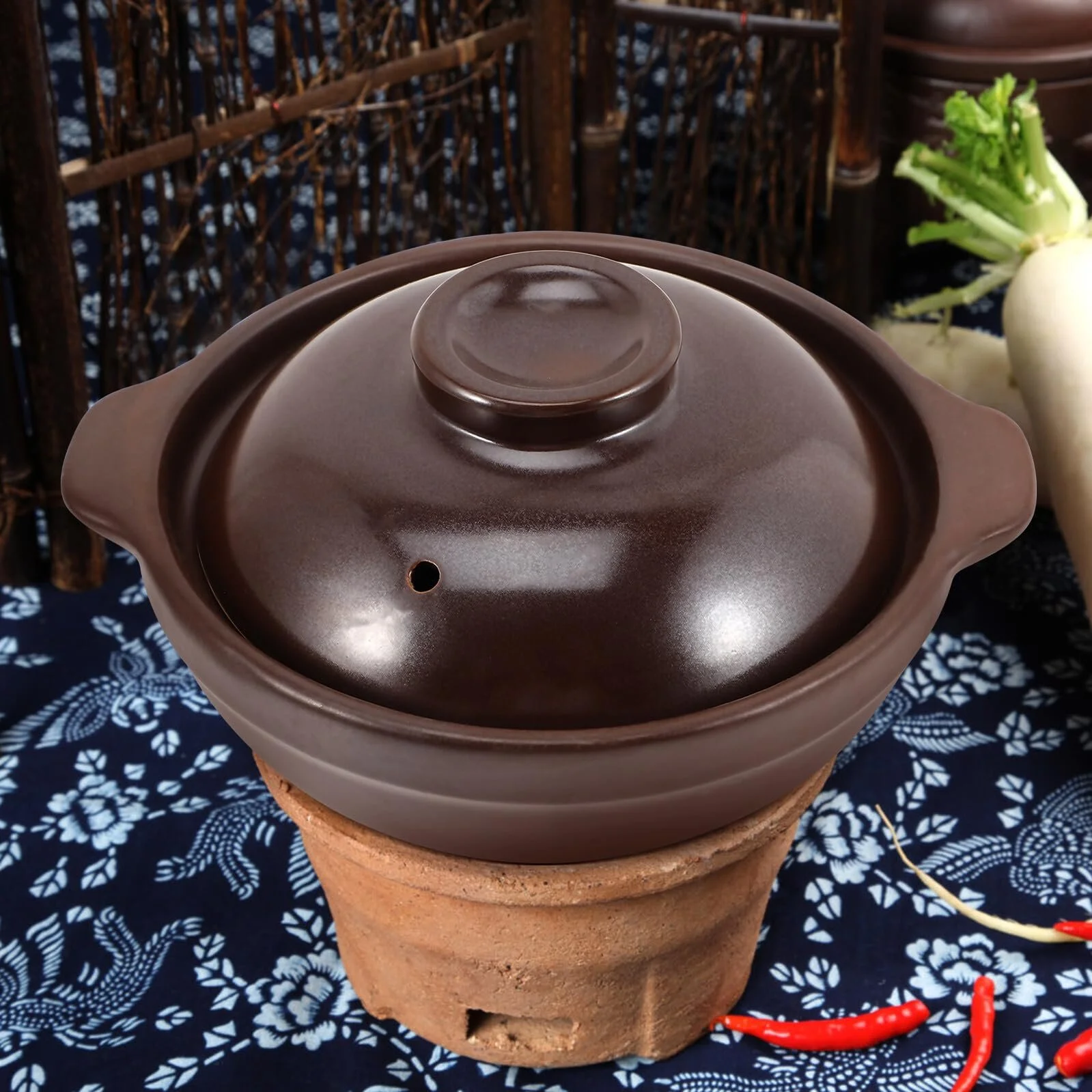 Каструля керамічна BESPORTBLE термостійка з кришкою коричнева, фото №6