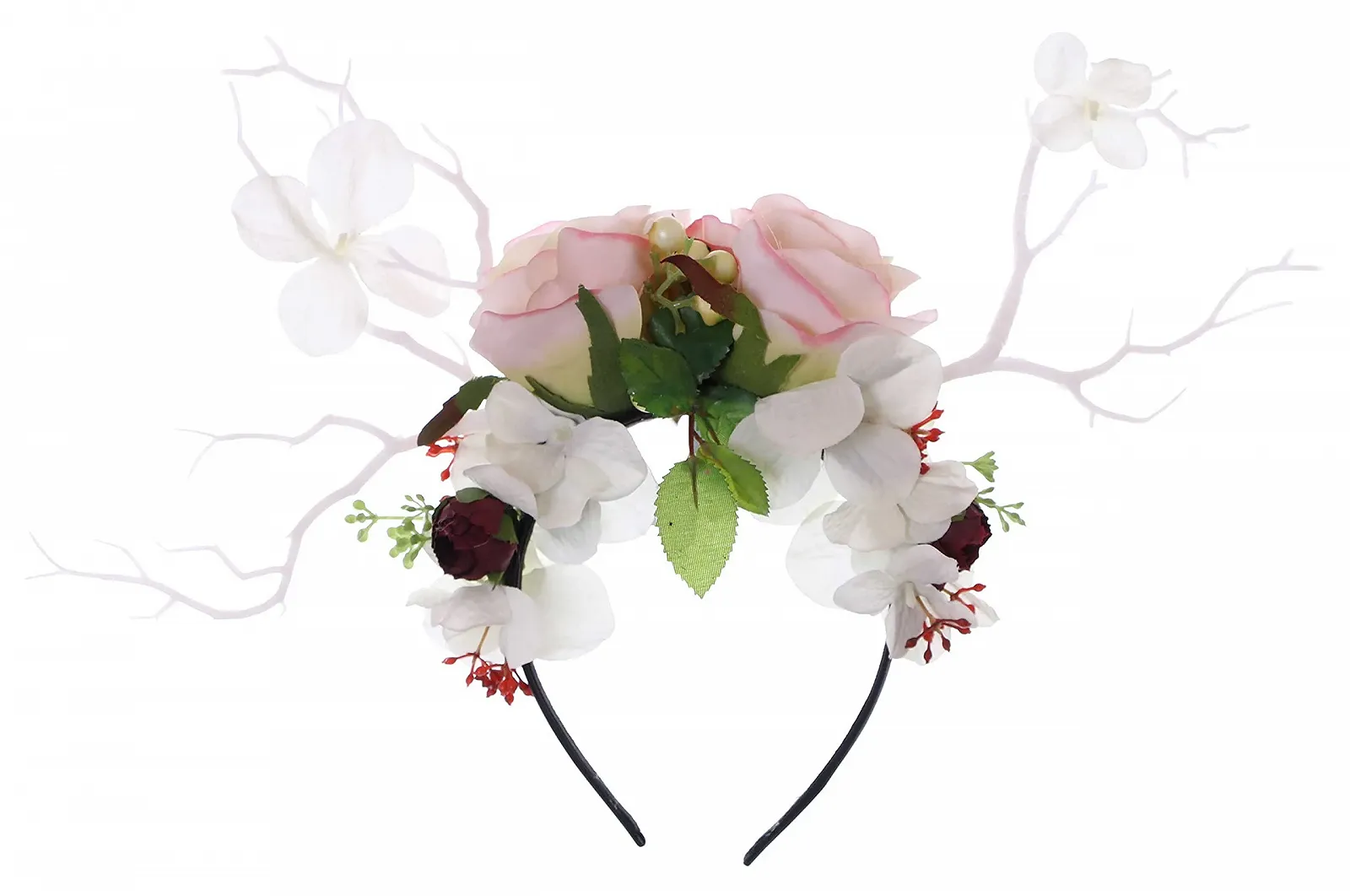 Обруч C-81 з кольоровими штучними квітами, фото №1