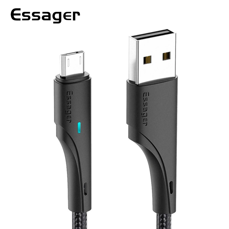 Зарядный кабель Rousseau черный ESSAGER Fact charge micro USB 1метр 2.4A, фото №1