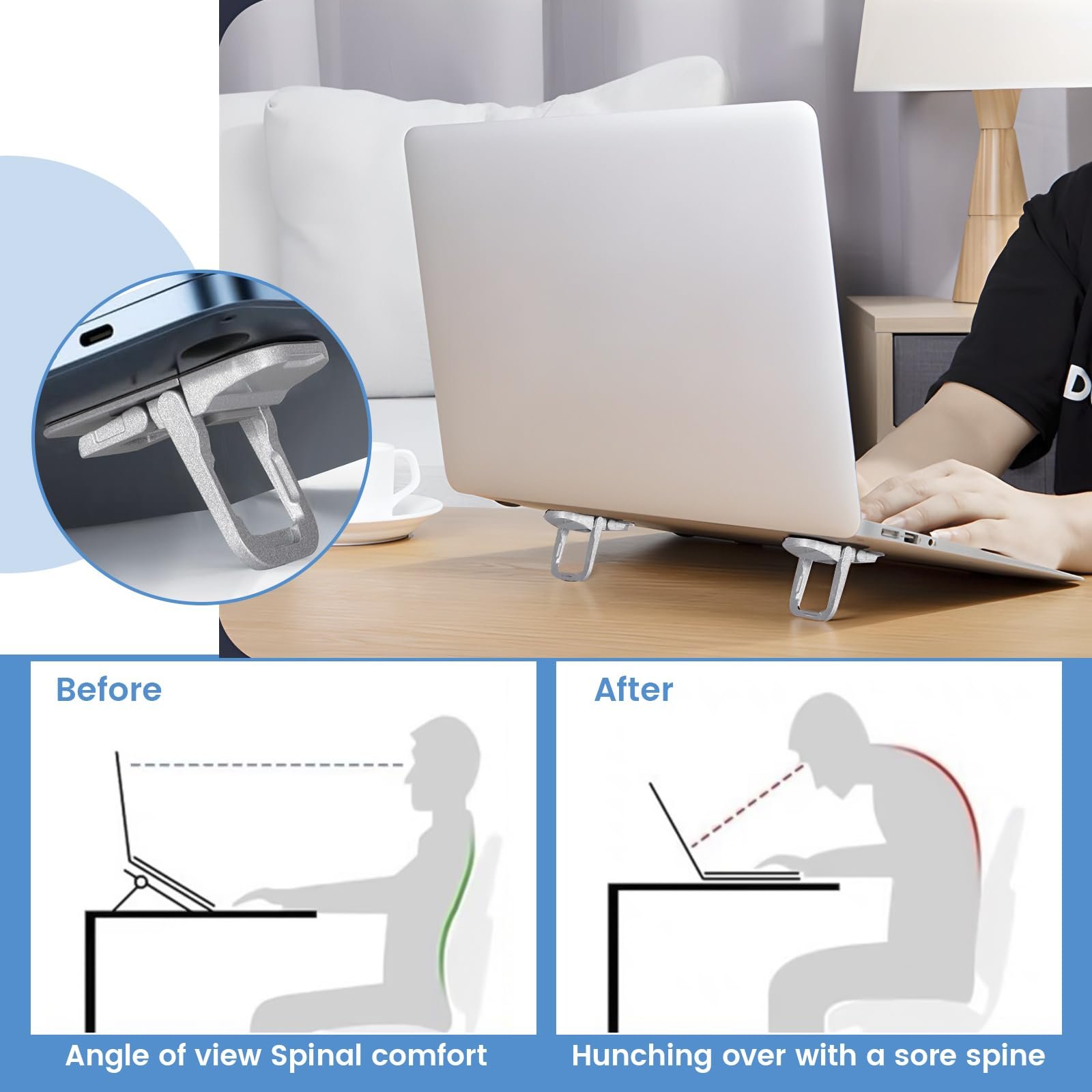 Подставка для ноутбука Mini Сплав для стола Подставка для компьютерной клавиатуры Серебряная Подставка для компьютера Невидимая Клейкая подставка для ноутбука, фото №6