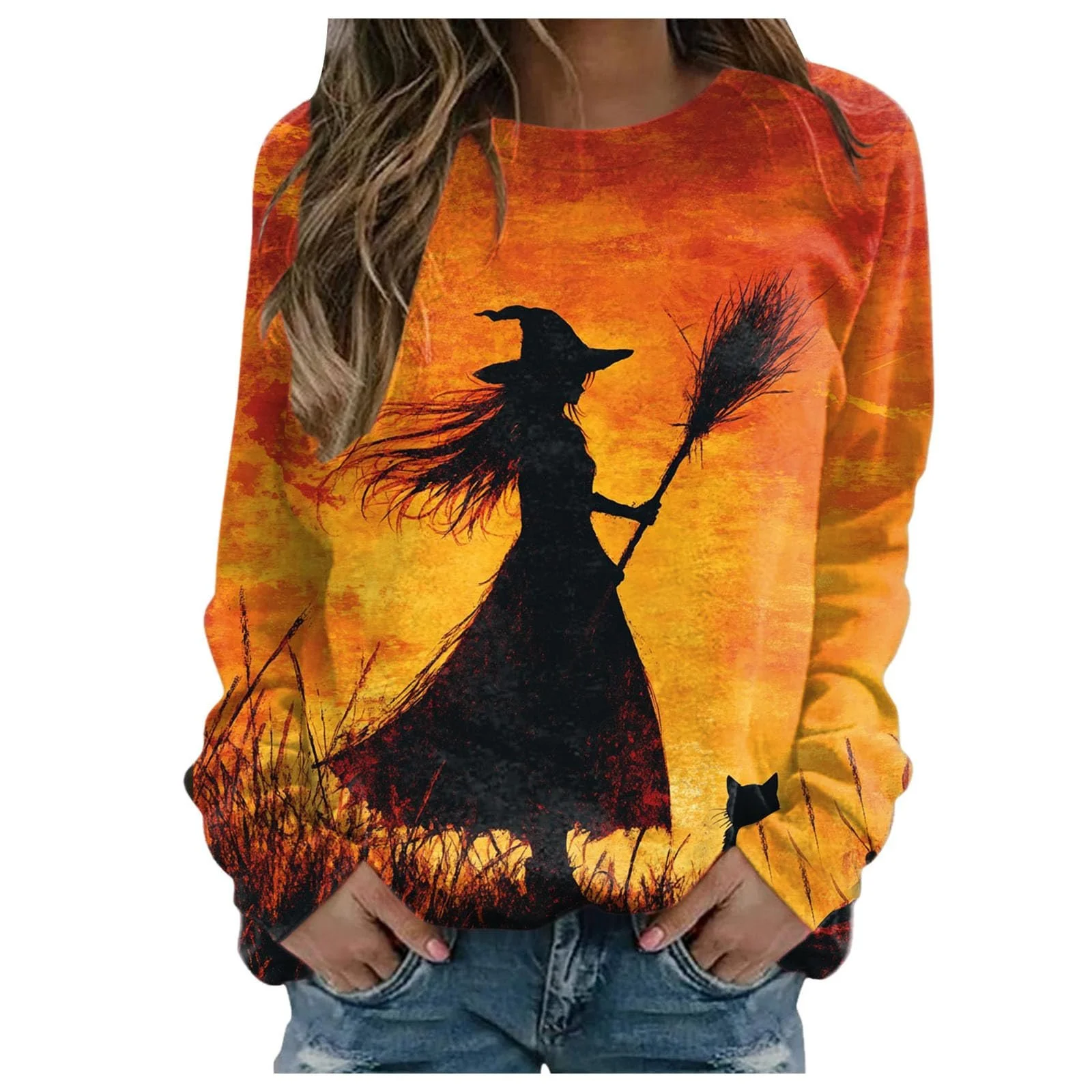 Жіночий світшот на Хелловін з принтом відьми та привида, фото №1