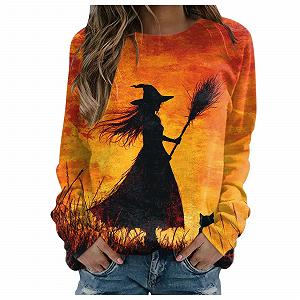 Женский костюм на Хэллоуин, женский пуловер на Хэллоуин, женская толстовка с принтом ведьмы и привидения без капюшона, праздничная толстовка с длинными рукавами и круглым вырезом для женщин, толстовка с длинными рукавами и принтом ведьмы на Хэллоуин - Фото 1