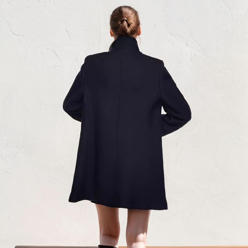 Вовняне пальто Moderner з довгими рукавами та коміром, темно-синього кольору, фото №4