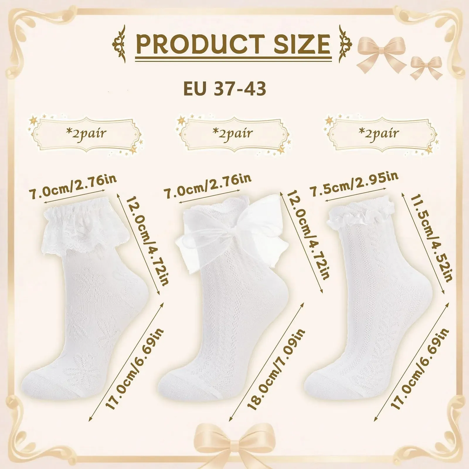 Шкарпетки з оборками (6 пар) Білі 37-43, фото №2