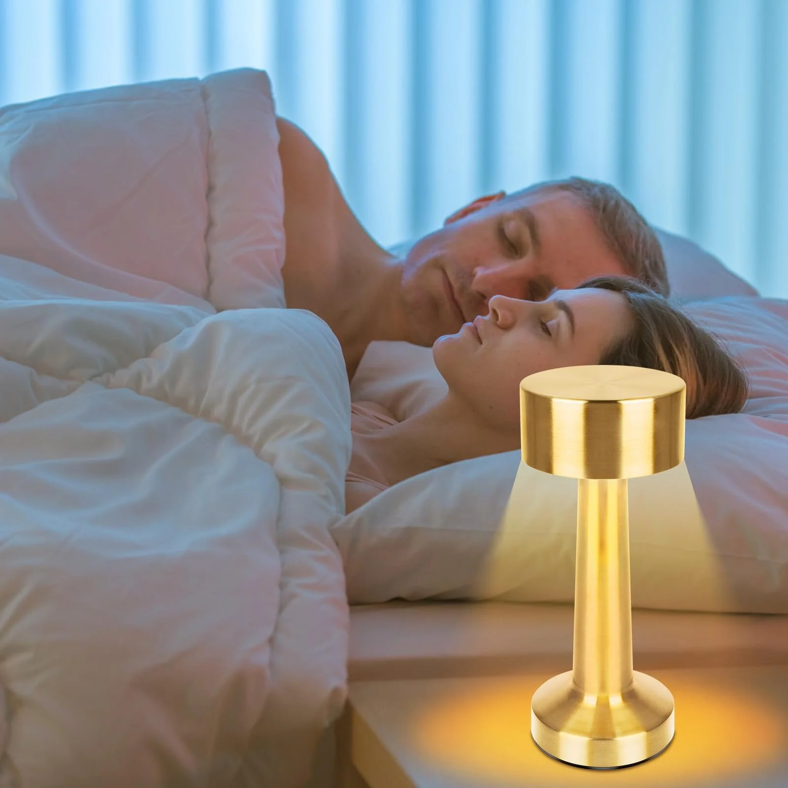 Настільна лампа LED 2-Piece Wireless USB Rechargeable Touch Dimmable 3-Level Gold, фото №6