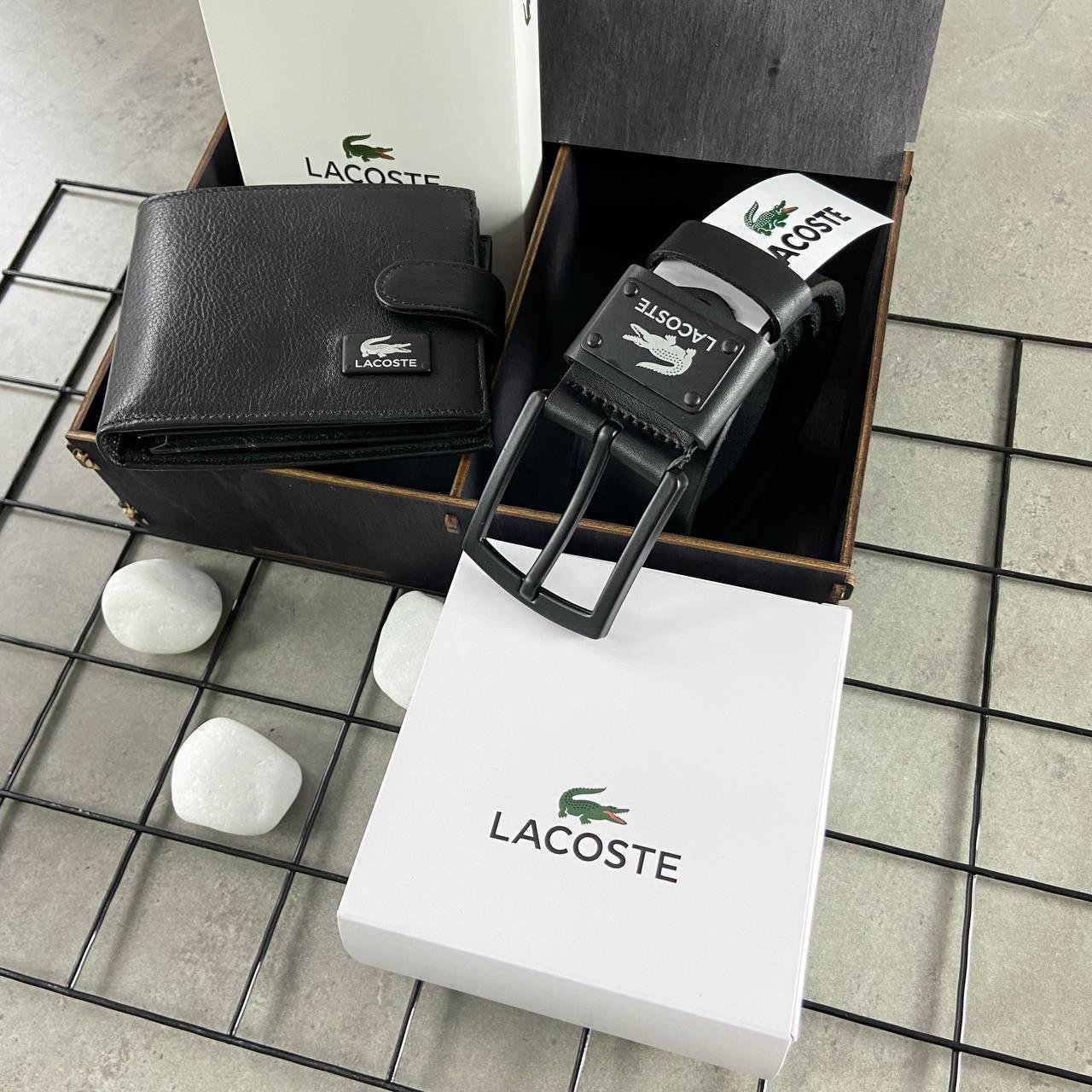 Чоловічий подарунковий набір Lacoste (Ремінь + Гаманець), фото №2