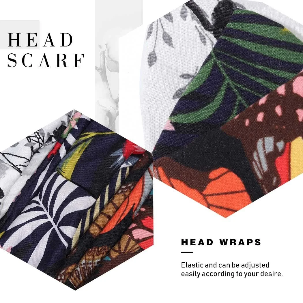 Пов'язка на голову в стилі бохо Чорна Еластична для жінок Широка З квітковим принтом, фото №5