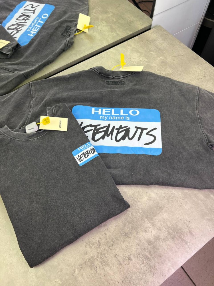 Футболка серая Vetements Hello gray f649, фото №7