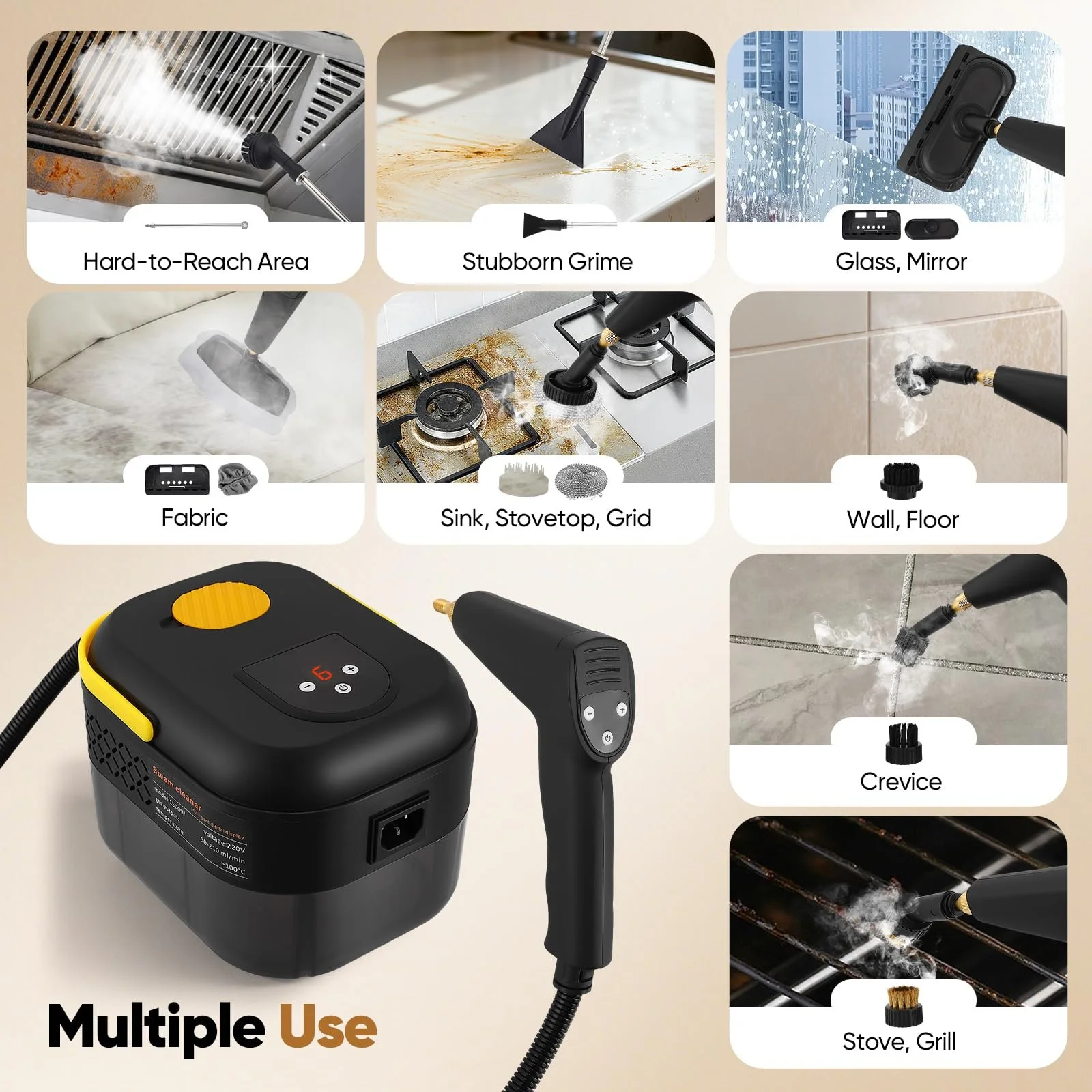 Портативний пароочисник 2500 Вт 1200 мл 6 насадок 9 вібраторів, фото №7 Портативний пароочисник 2500 Вт 1200 мл 6 насадок 9 вібраторів, фото №7