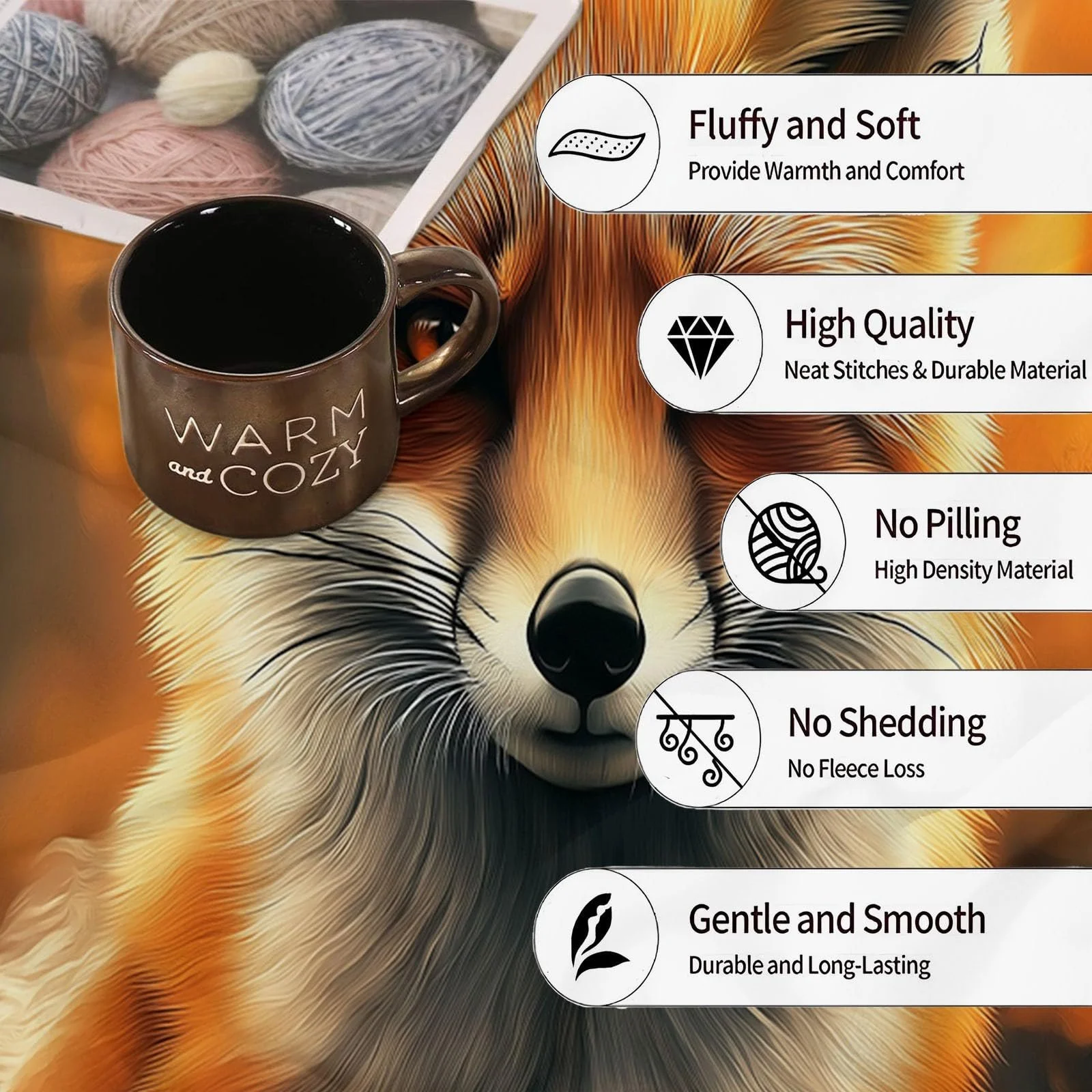 Одеяло Флисовое Мягкое Теплое С Мотивом Лисы, Лесных Листьев 180 x 220 см Коричневое, фото №6