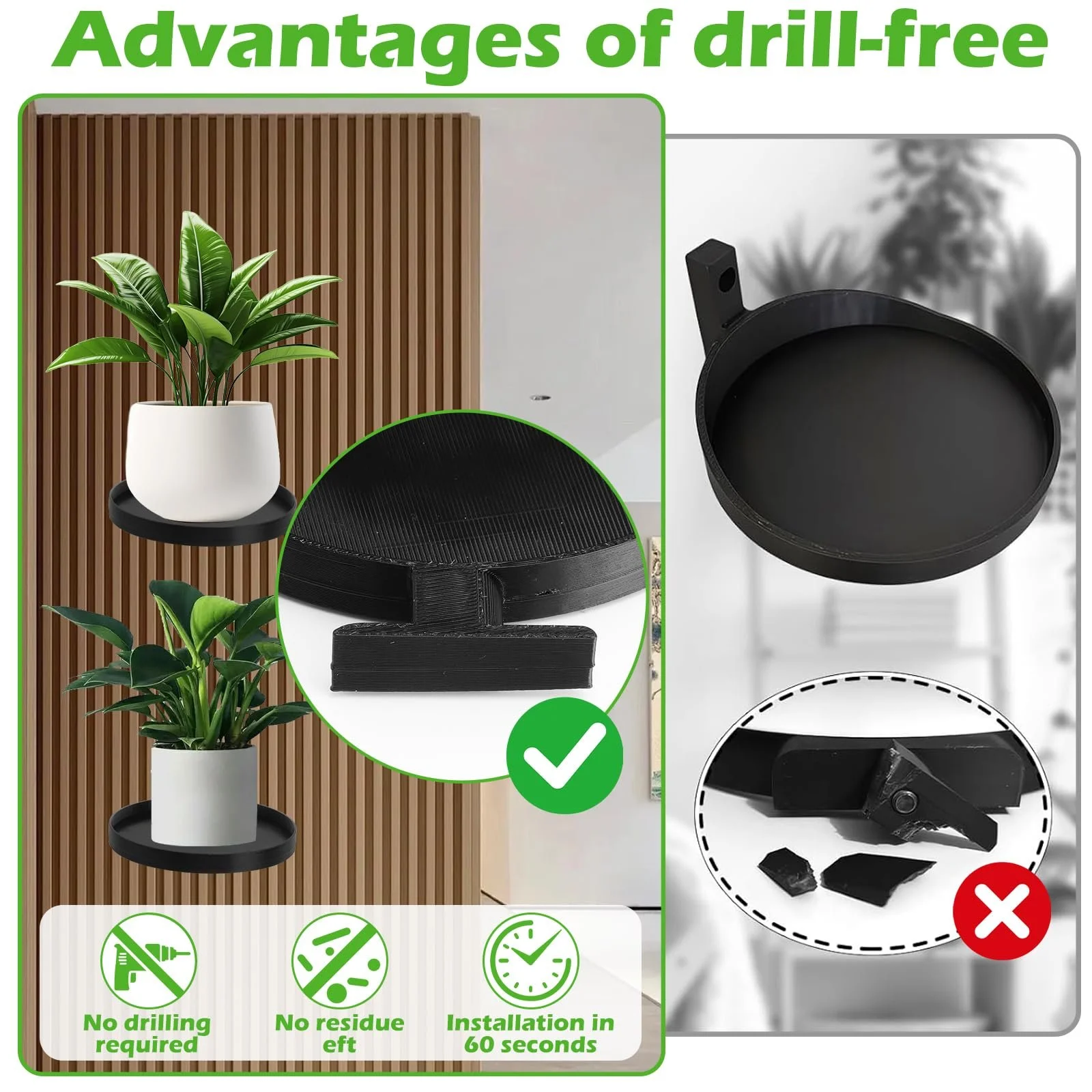 Держатель для растений набор из 2 шт. для акустических панелей без сверления черный, фото №3