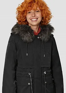 Женское пальто QS со съемным искусственным мехом synthetic.ua - Фото 1