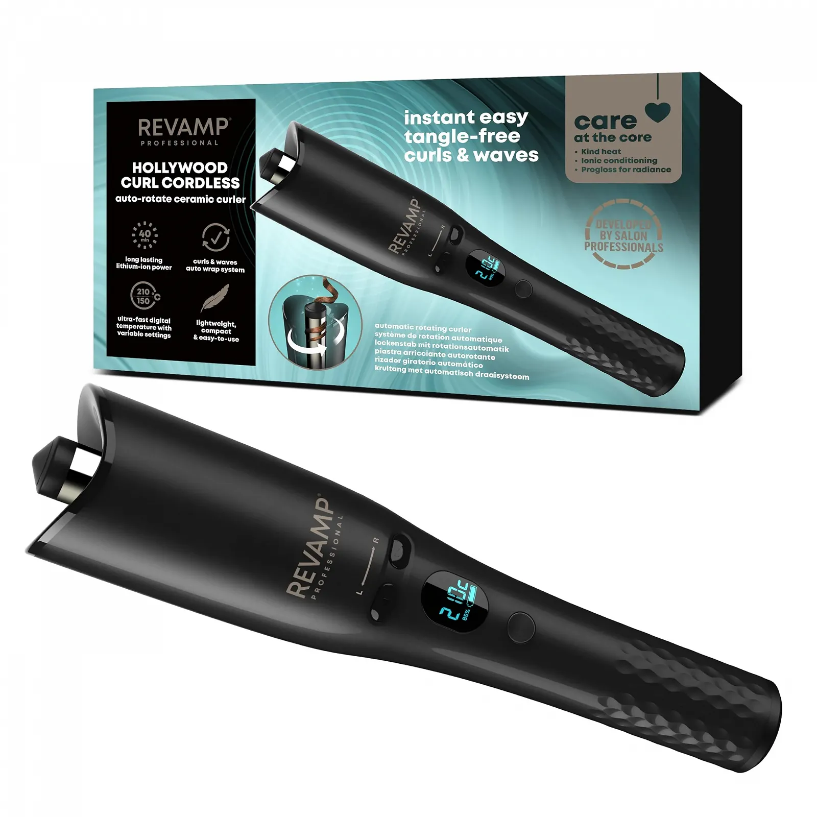 Беспроводная автоматическая плойка REVAMP iGEN Hollywood Curl вращающаяся 150-210 °C Керамика Ионизация, фото №1 Беспроводная автоматическая плойка REVAMP iGEN Hollywood Curl вращающаяся 150-210 °C Керамика Ионизация, фото №1