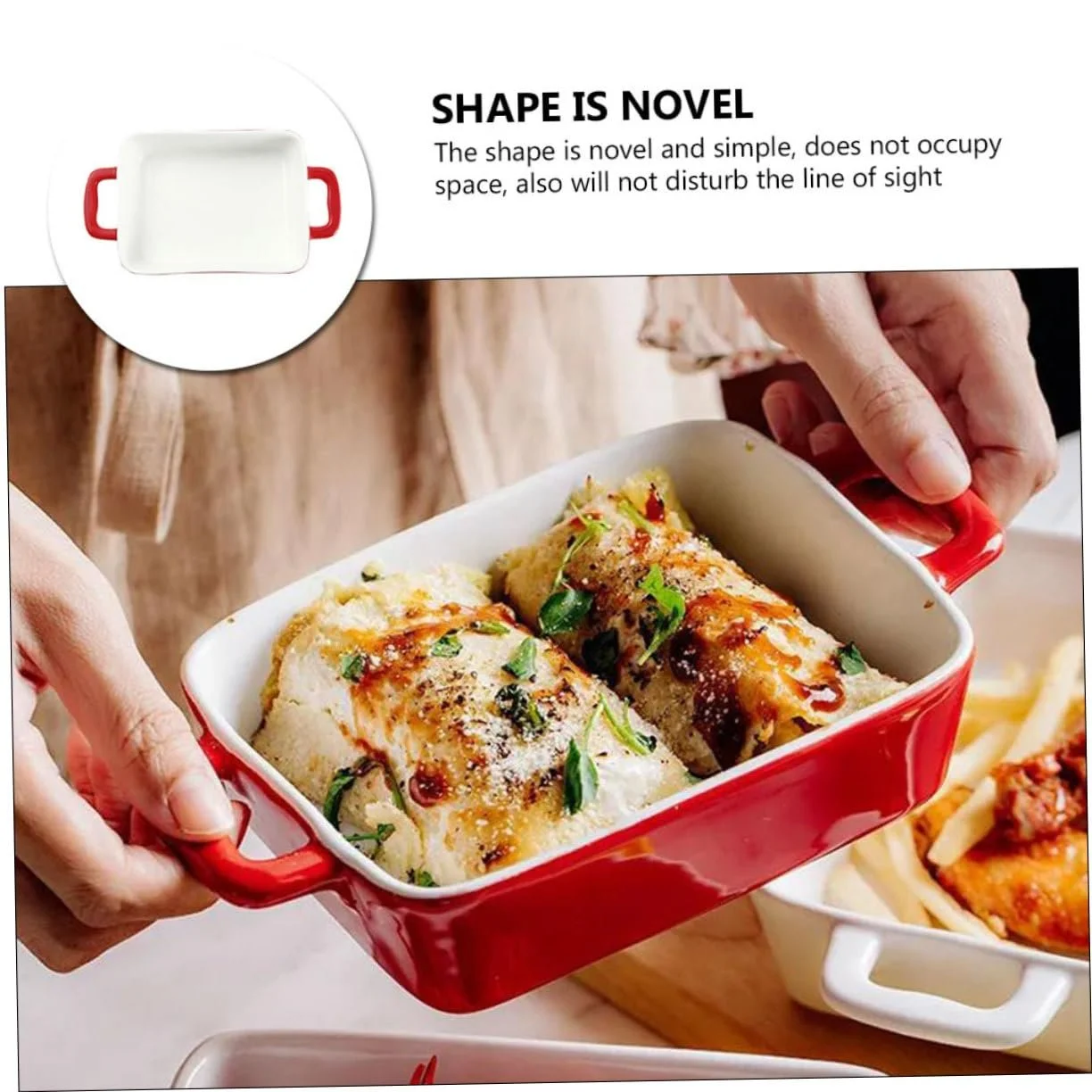 Форма для запекания SOIMISS керамическая с двумя ручками прямоугольная красная, фото №8