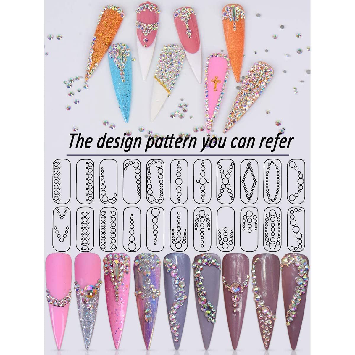 Стрази Плоскі Круглі Скляні Кристали 3600 шт. різних розмірів для DIY манікюру Колір, фото №6