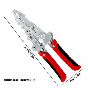 Складной многофункциональный стриппер для проводов Stainless Steel с функцией кримпера Red synthetic.ua - Фото 1