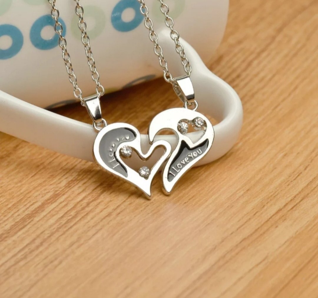 Парний сріблястий кулон на шию для закоханих, фото №3