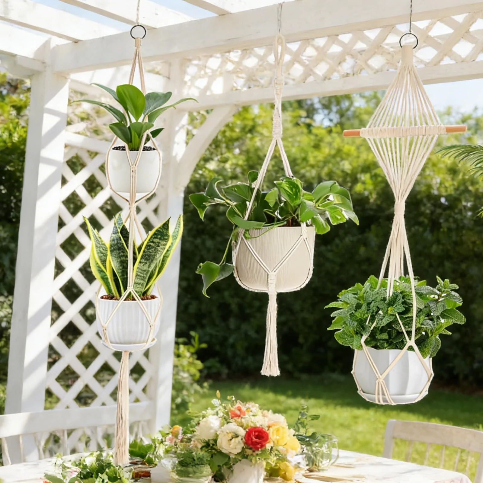 Подвесные кашпо AKONE макраме набор из 4 шт. декор бохо 85-140 см, фото №6