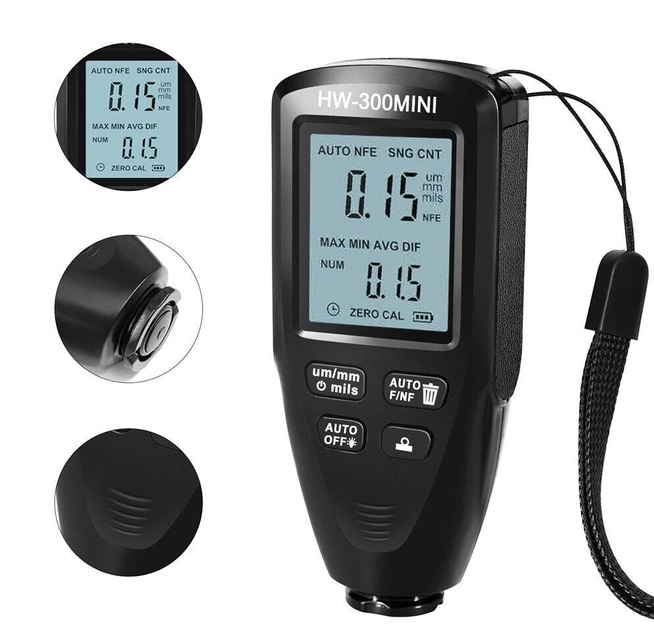 Толщиномер краски цифровой iCar HW-300 Mini 0 2000 мкм Fe и Nfe Черный 050738, фото №6 Толщиномер краски цифровой iCar HW-300 Mini 0 2000 мкм Fe и Nfe Черный 050738, фото №6
