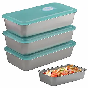 Ємності 4 шт 20 x 10.5 x 4 см нержавіюча сталь 304 прямокутні bento box з кришками - Фото 1