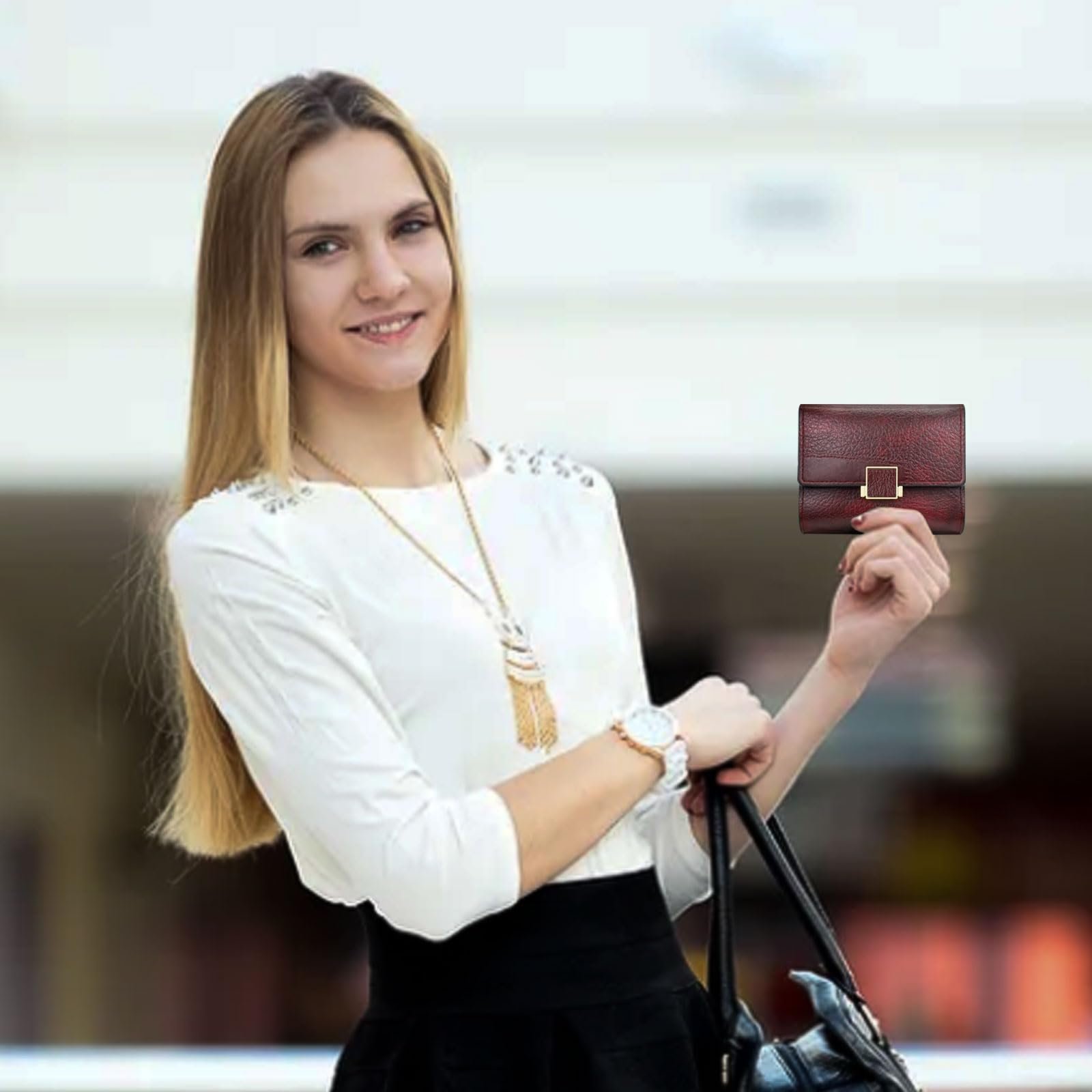 Кошелек AfitLulu Женский в Ретро Стиле с Окошком для ID 5 см и 5 Отделениями для Карт, Короткий Кошелек для Карточек, ID, Фотографий, Монет, Красный, S, Ретро, фото №7
