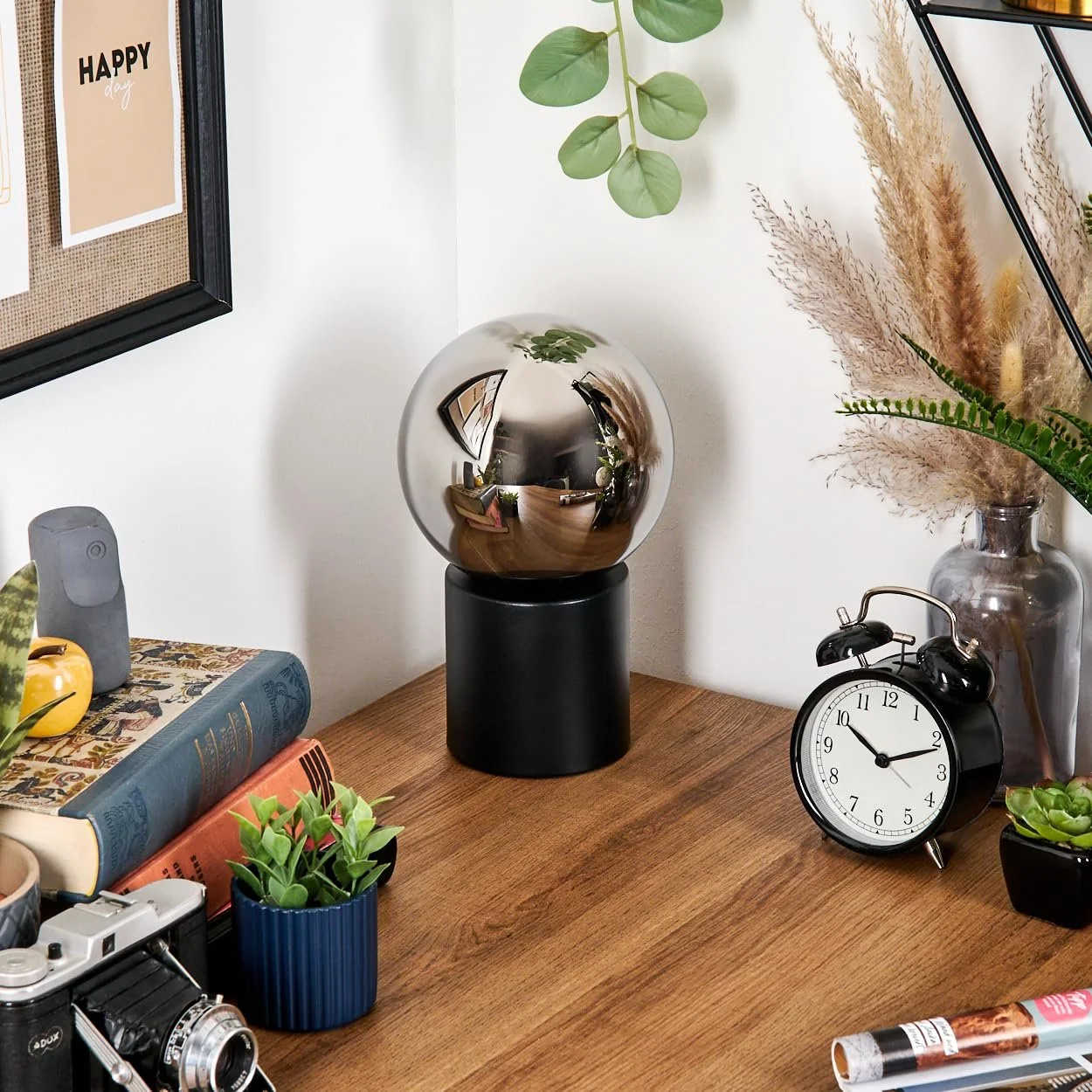 Настільна лампа HOFSTEIN Gastor Metal / Glass Retro/Vintage E14 Black / Chrome / Smoke, фото №3