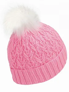 Вязаная шапка Marhatter Зимняя для девочек с помпоном с бантом и блестящими камнями, розовая synthetic.ua - Фото 1