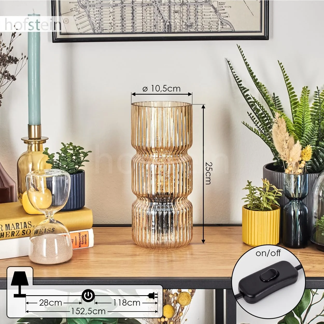 Настільна лампа Penteado Метал / Скло Скляний плафон 10.5 см 1 x E27 Чорний / Янтарний, фото №5