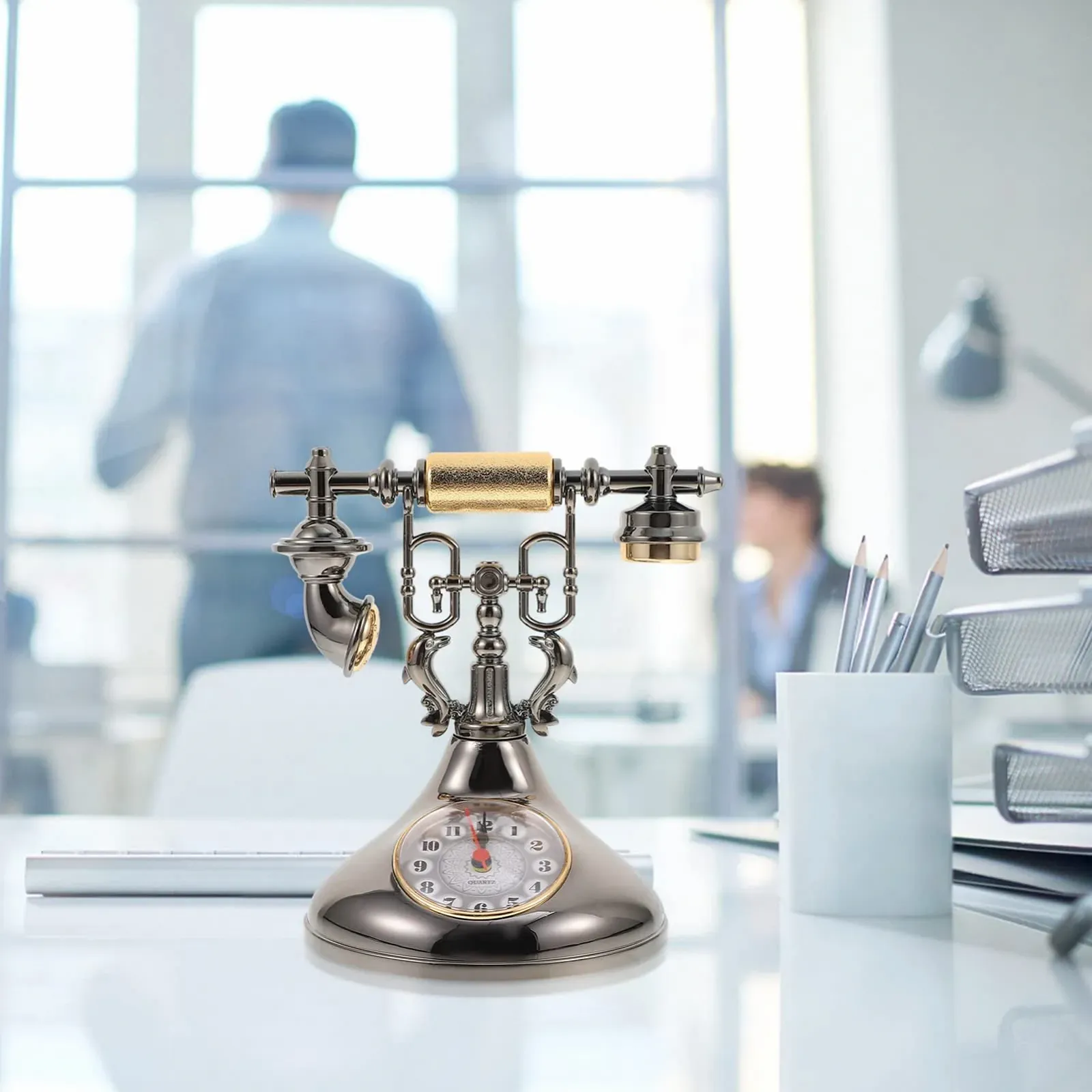 Настольные часы FUNOMOCYA в стиле ретро-телефона, пластиковые, для офиса и гостиной, уникальный настольный декор, дизайн в стиле ностальгии, фото №9