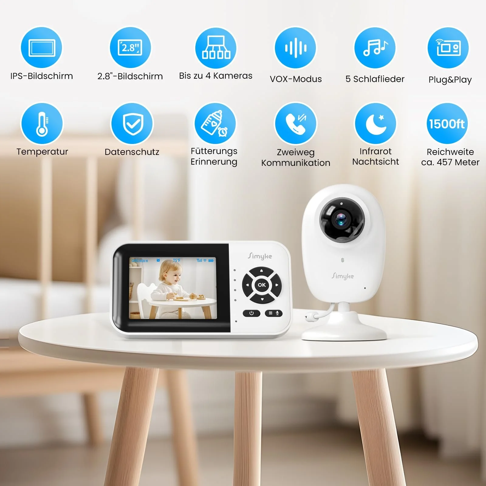 Смарт-відеоняня 2.8" Дисплей 1080P WiFi Нічне бачення Дальність 450 м, фото №2