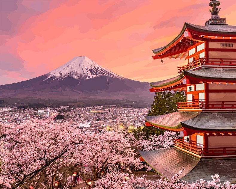 TN1035 Набір алмазної мозаїки на підрамнику Сакура біля Фудзіями, фото №1 TN1035 Набір алмазної мозаїки на підрамнику Сакура біля Фудзіями, фото №1