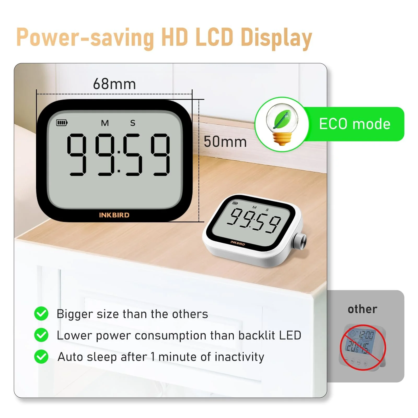 Цифровий кухонний таймер Inkbird IKT-031 акумуляторний з LCD-дисплеєм та термометром для гриля, фото №8