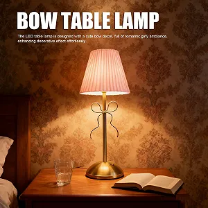 Настільна лампа З бантом LED Акумуляторна Рожевий synthetic.ua - Фото 1