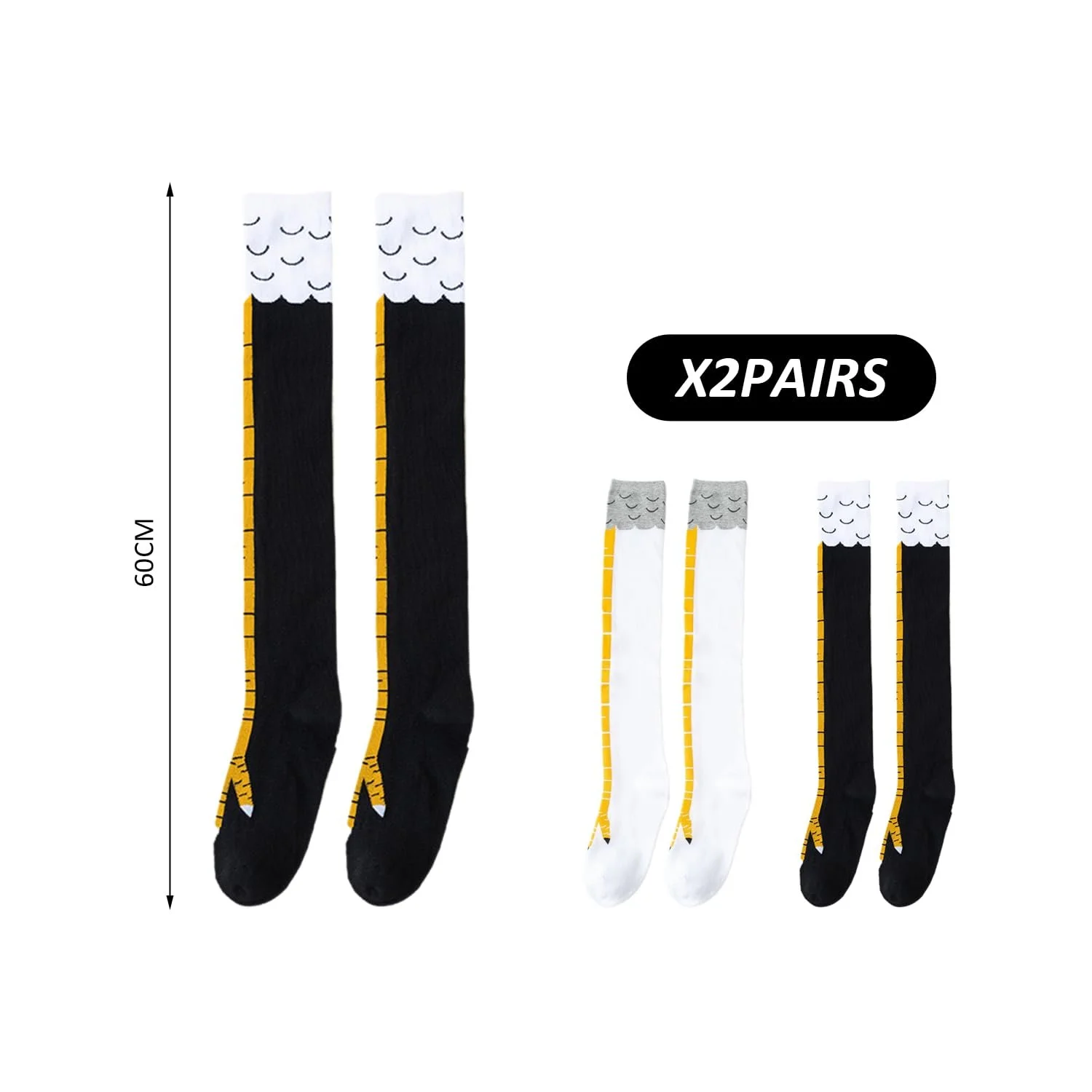 Шкарпетки до стегна Курячі лапки Чорно-білі 2 пари, фото №2 Шкарпетки до стегна Курячі лапки Чорно-білі 2 пари, фото №2