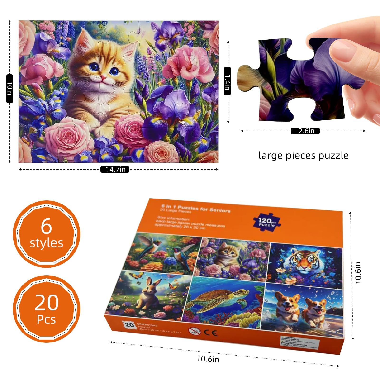 Пазл 6-20 элементов крупные простые цветные детали для пожилых людей, фото №2