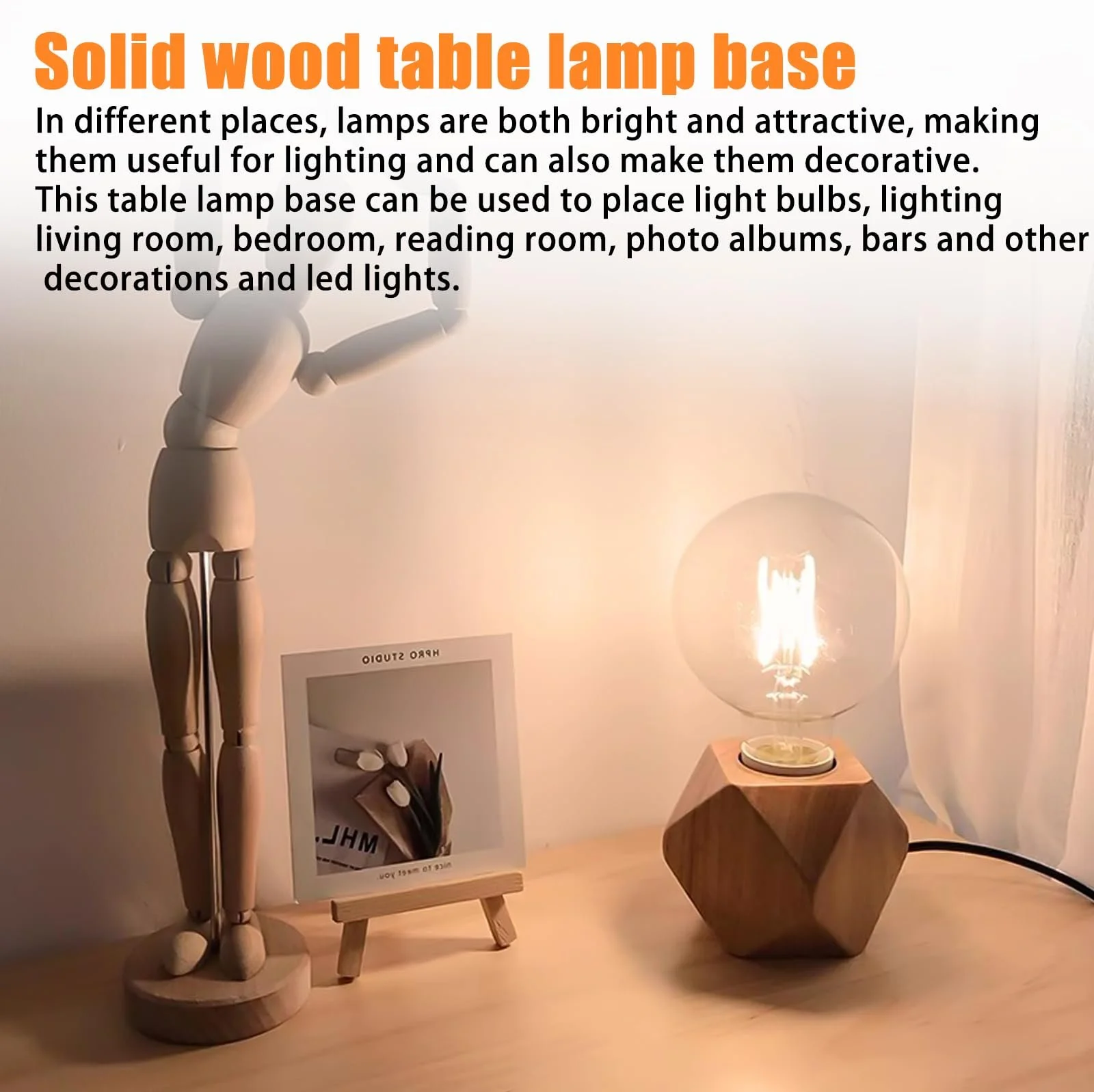 Настільна лампа Nizirioo Набір 2 шт. Дерев'яна основа Diamond E27 EU Plug (без лампи), фото №3